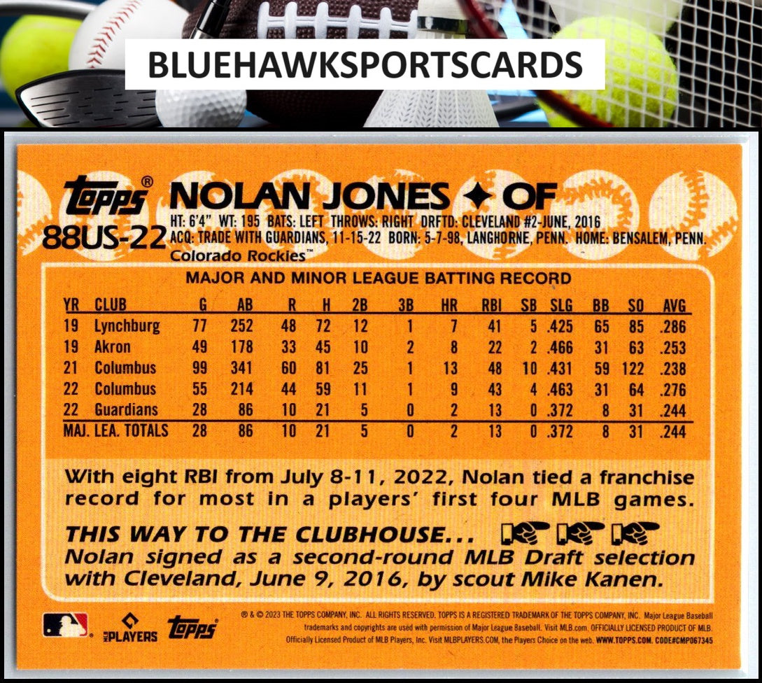 2023 Topps Update #88US-22 Nolan Jones 1988 Topps Baseball 35th Anniversary