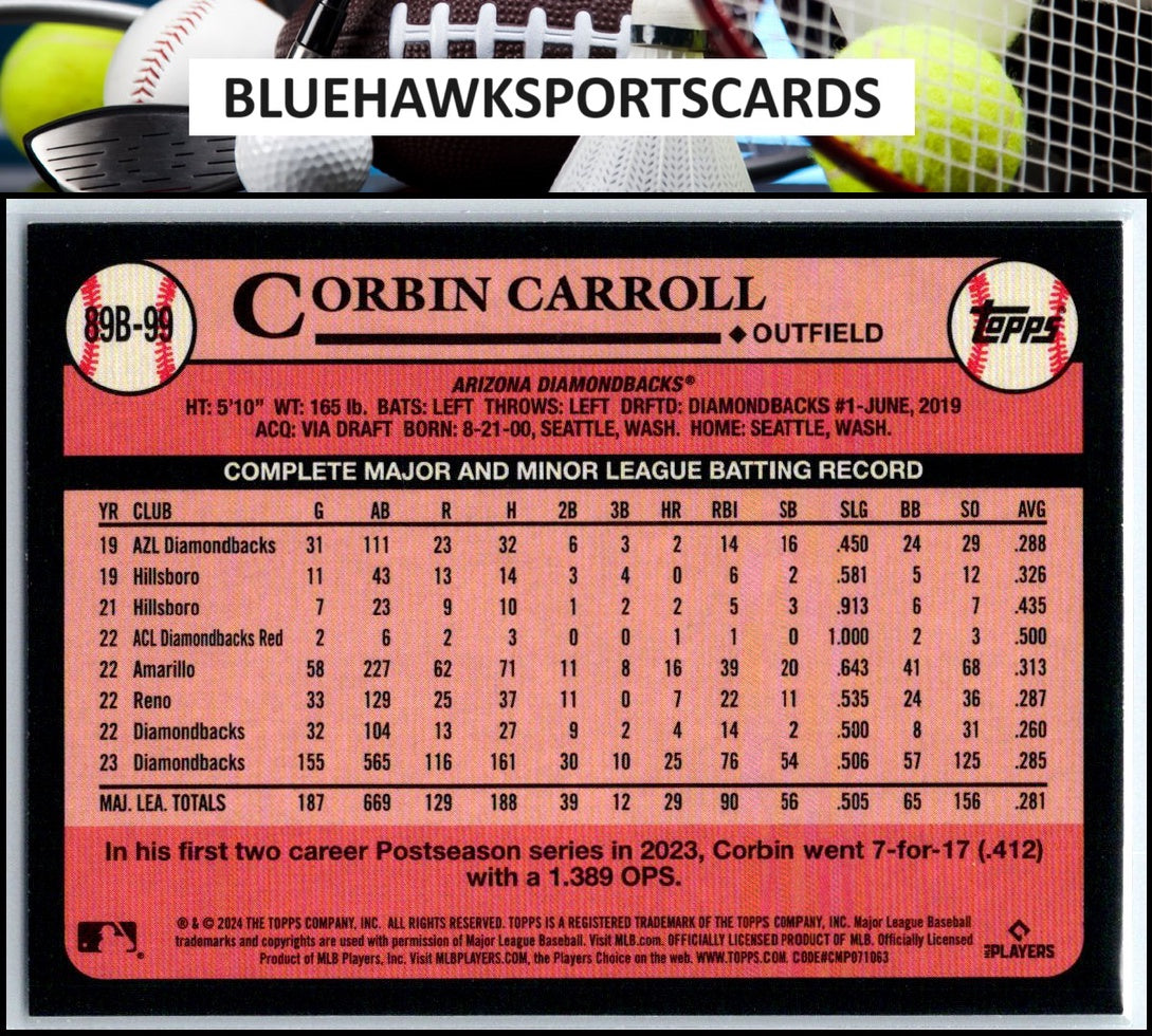 2024 Topps #89B-99 Corbin Carroll 1989 Topps Baseball 35th Anniversary