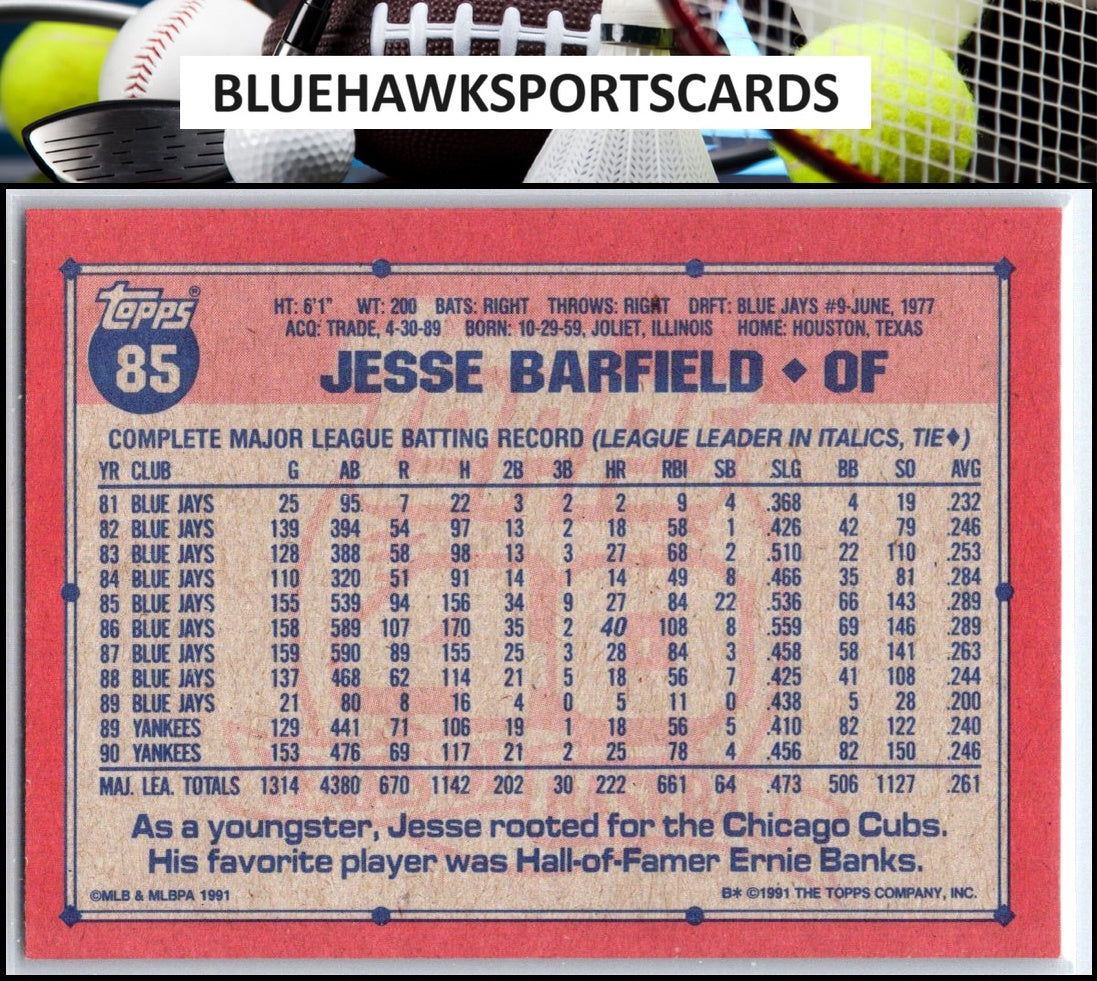 1991 Topps #85 Jesse Barfield