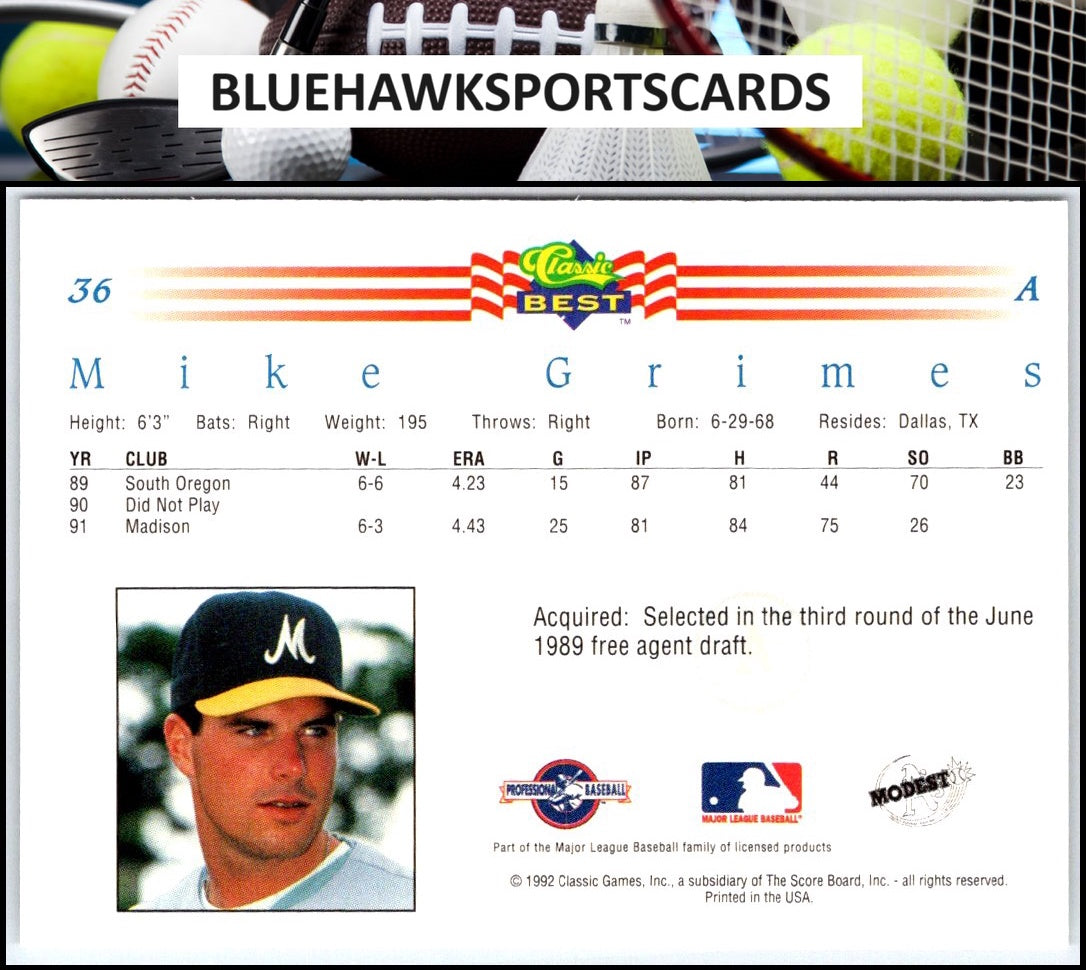 1992 Classic Best #36 Mike Grimes