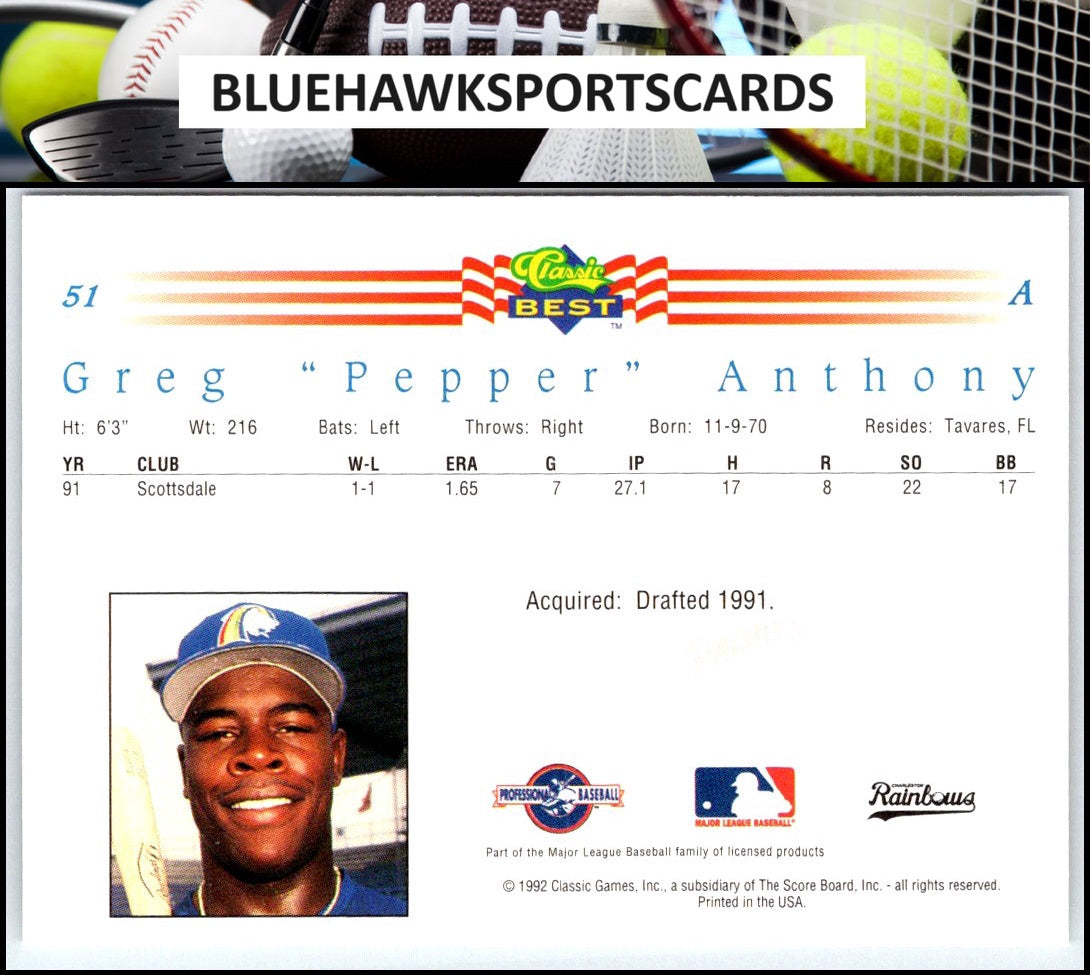 1992 Classic Best #51 Greg "Pepper" Anthony