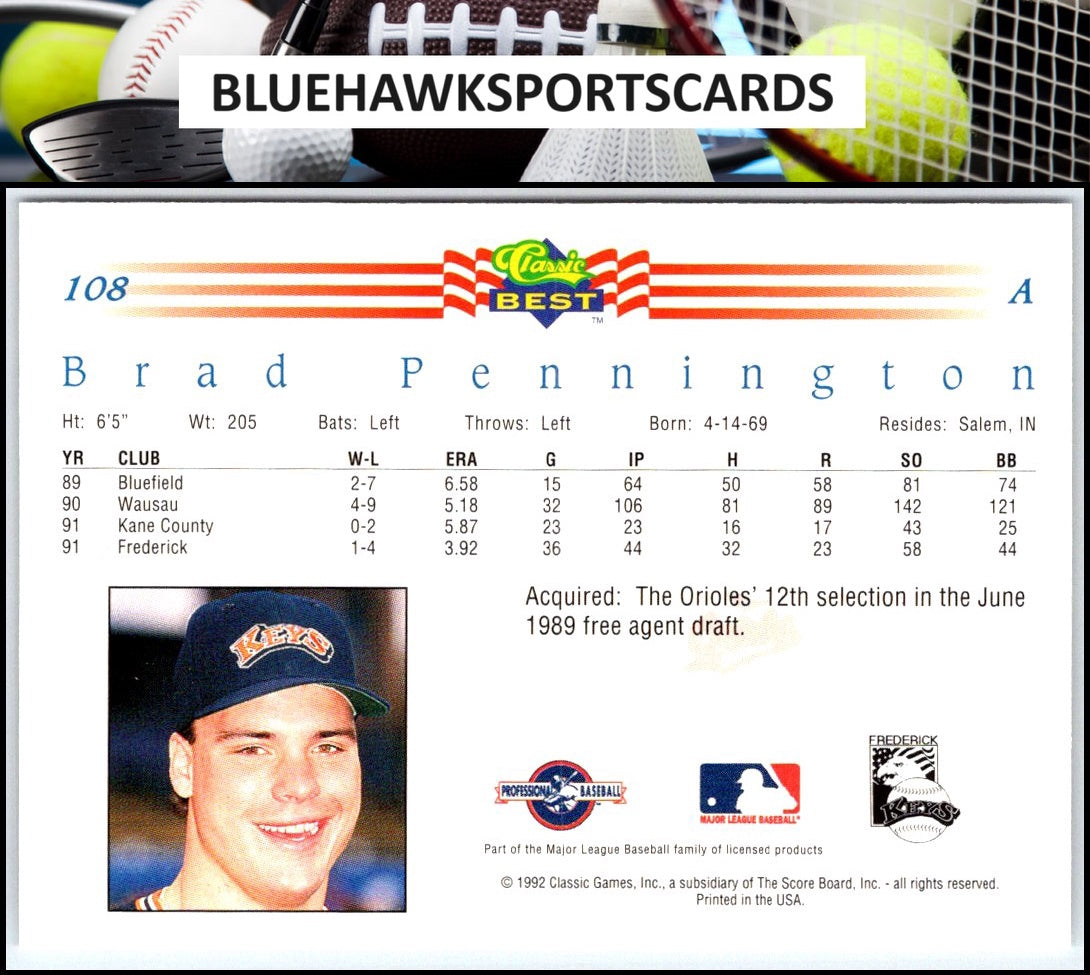1992 Classic Best #108 Brad Pennington