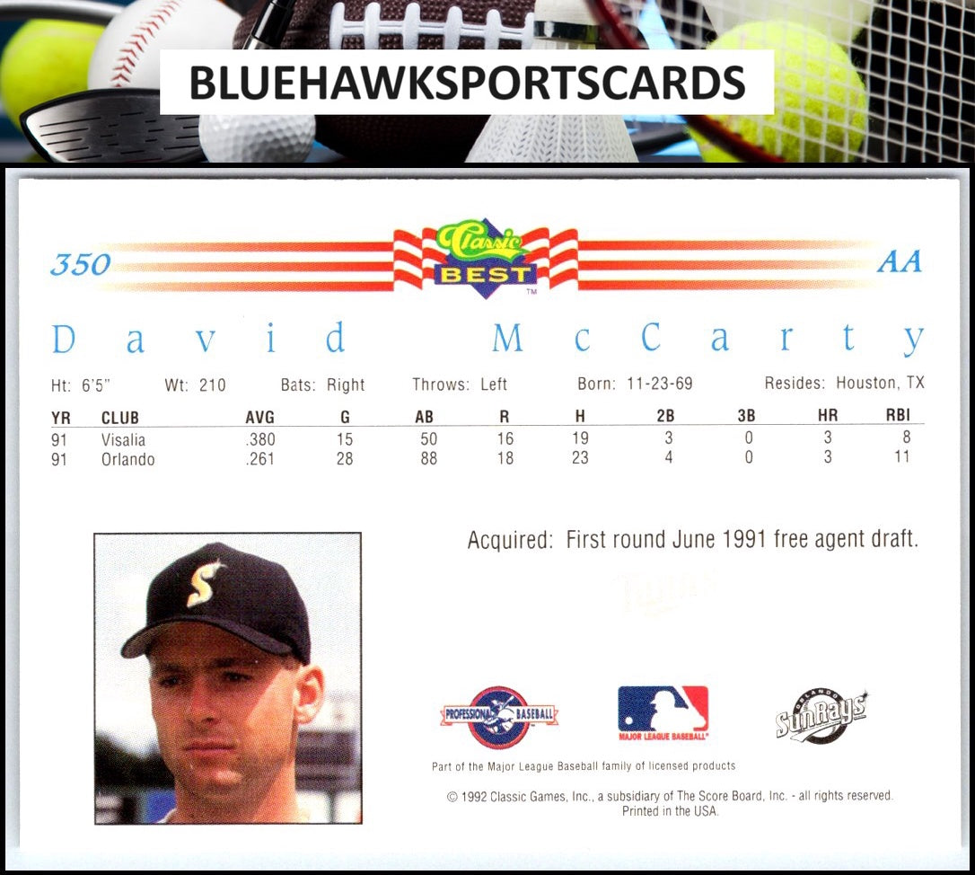 1992 Classic Best #350 David McCarty