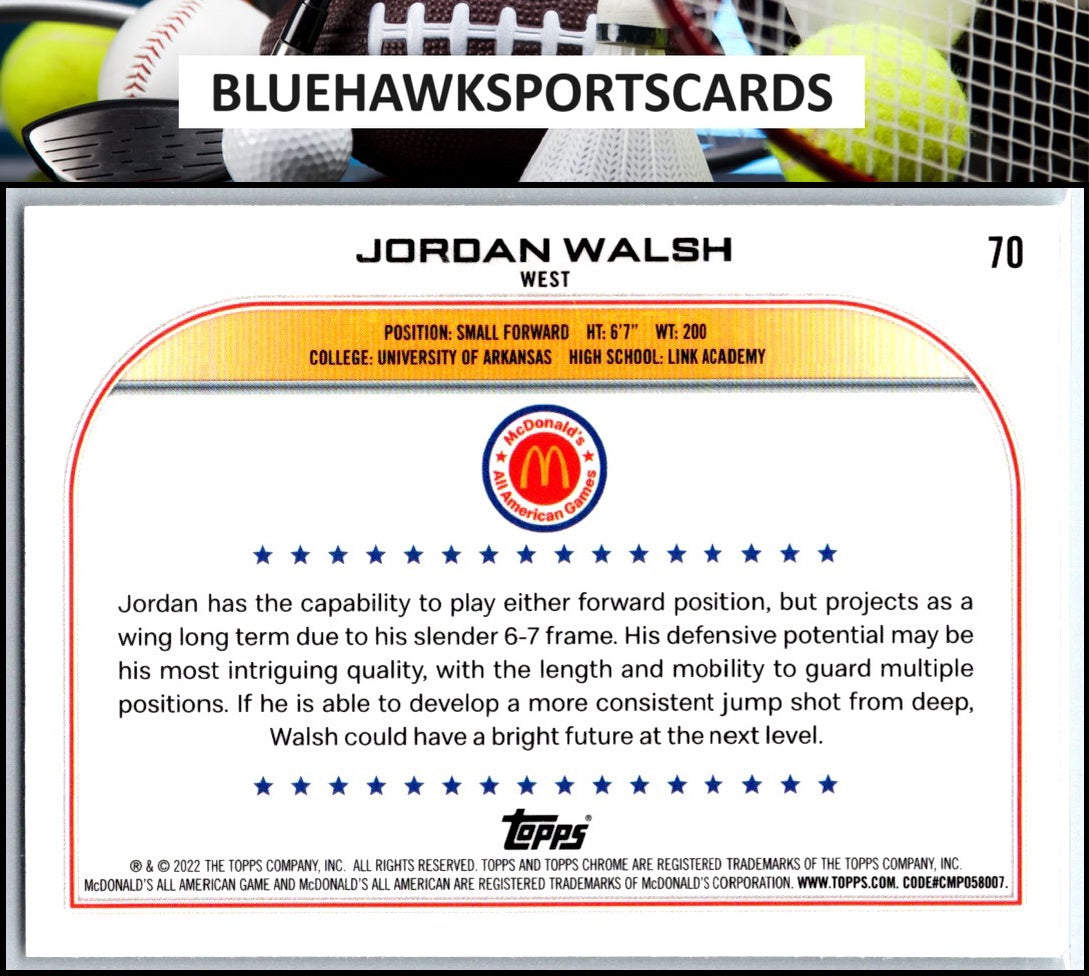 2022 Topps Chrome McDonald's All American #70 Jordan Walsh