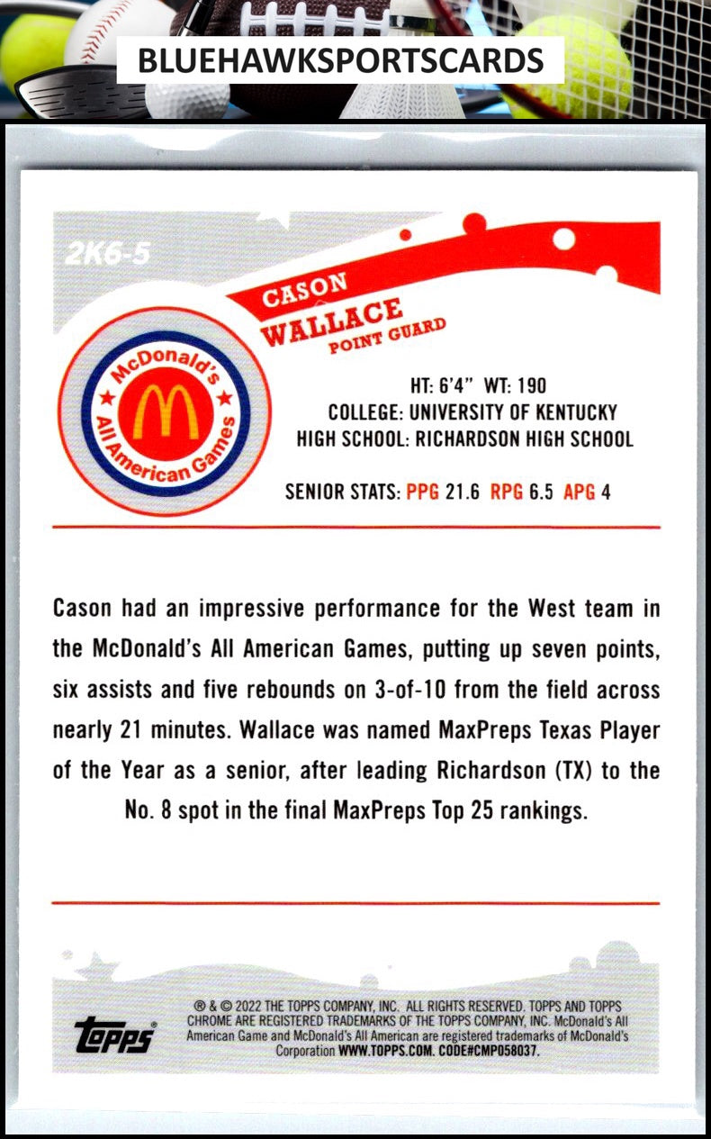 2022 Topps Chrome McDonald's All American #2K6-5 Cason Wallace 2006 Topps