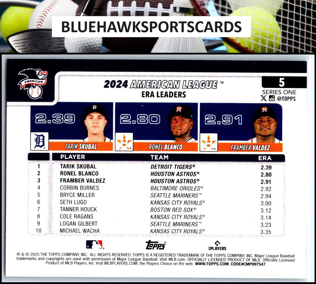 2025 Topps #5 American Leaders ERA (Tarik / Ronel / Framber ) LL