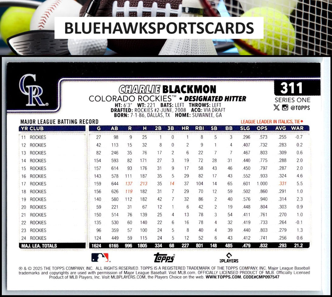 2025 Topps #311 Charlie Blackmon