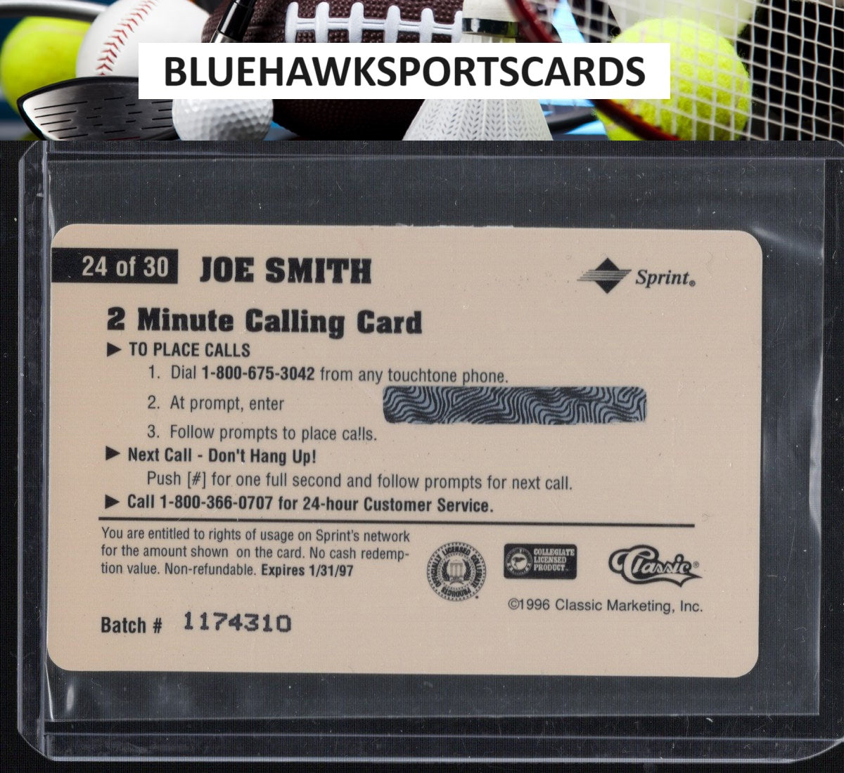 1996 Classic Assets #24 Joe Smith Phone Cards $2