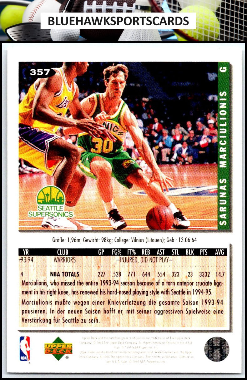 1994-95 Collector's Choice #357 Sarunas Marciulionis