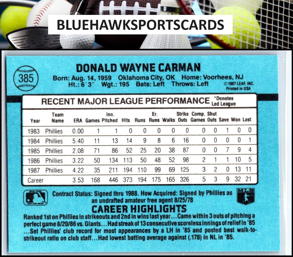 1988 Donruss #385b Don Carman