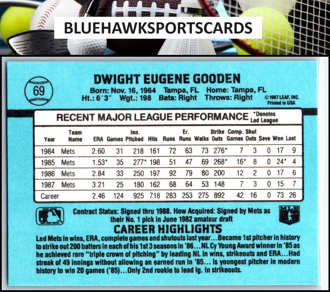 1988 Donruss #69b Dwight Gooden