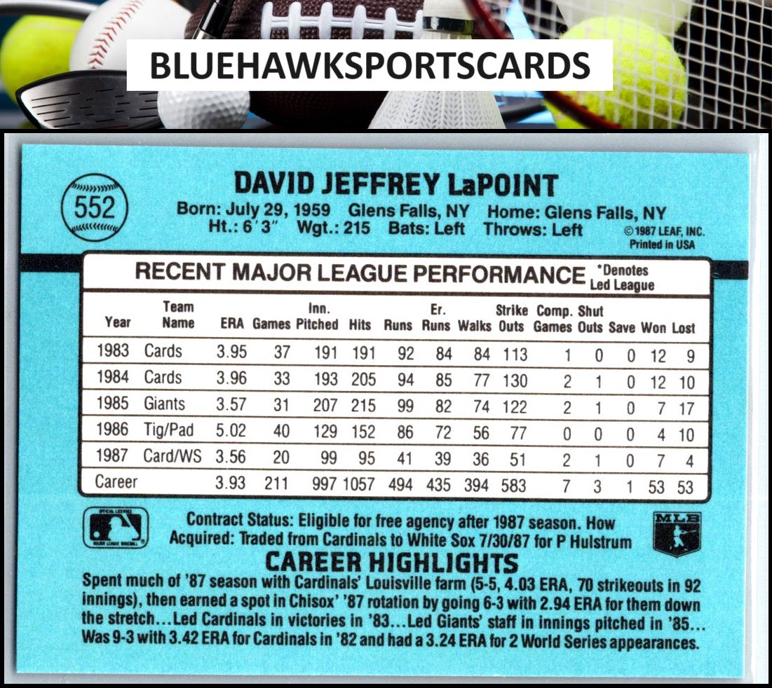 1988 Donruss #552b Dave LaPoint