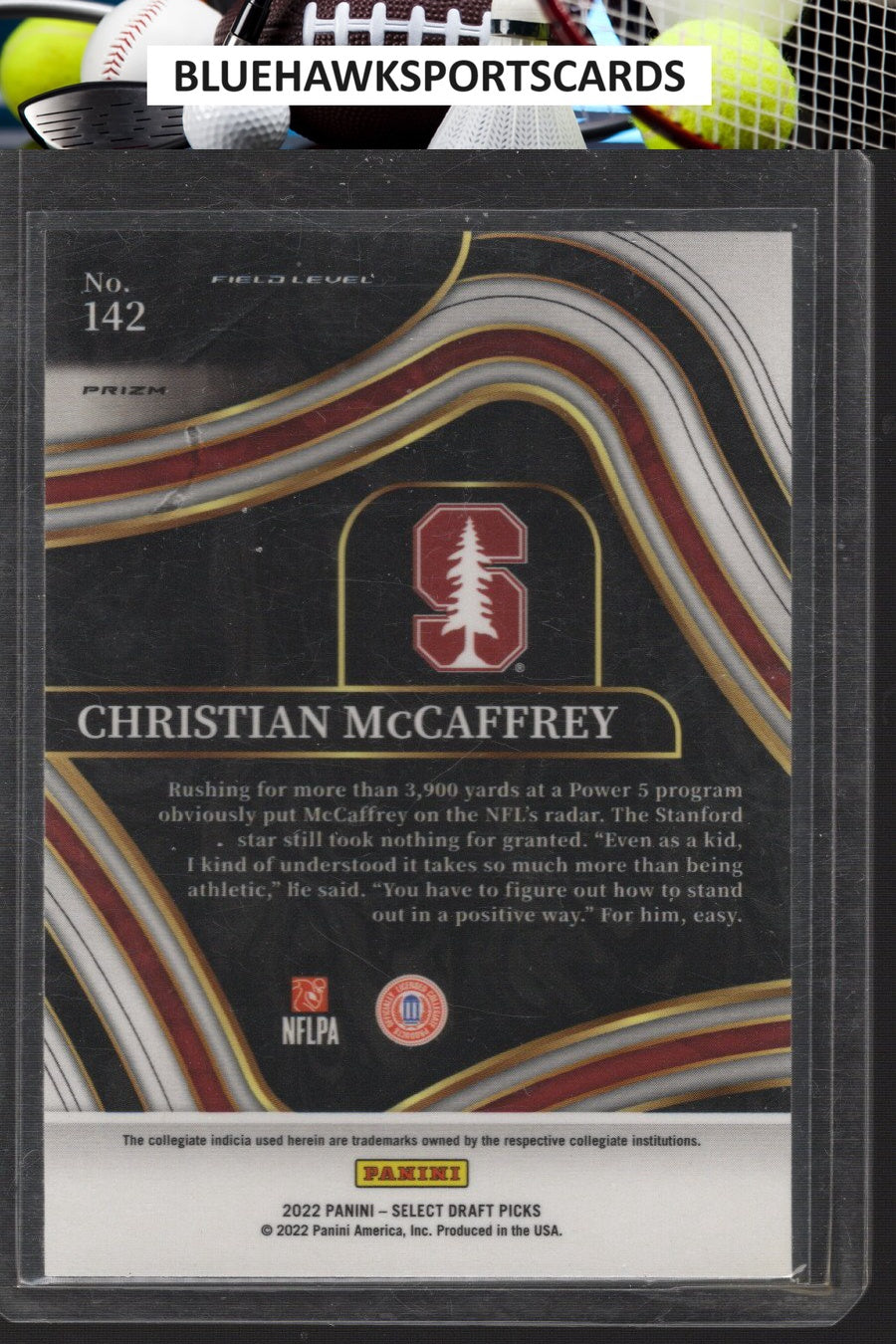 2022 Panini Select Draft Picks #142 Christian McCaffrey Gold Lazer Prizm