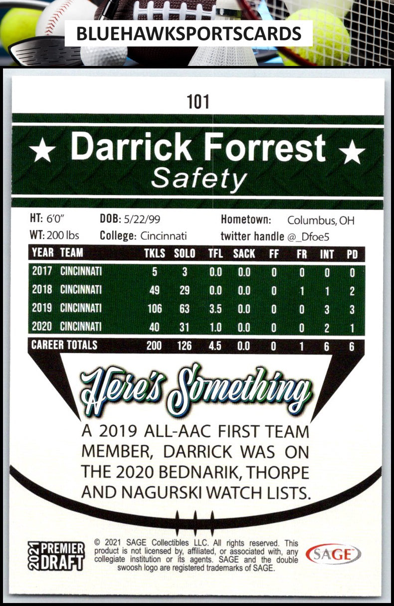 2021 SAGE Premier Draft #101 Darrick Forrest