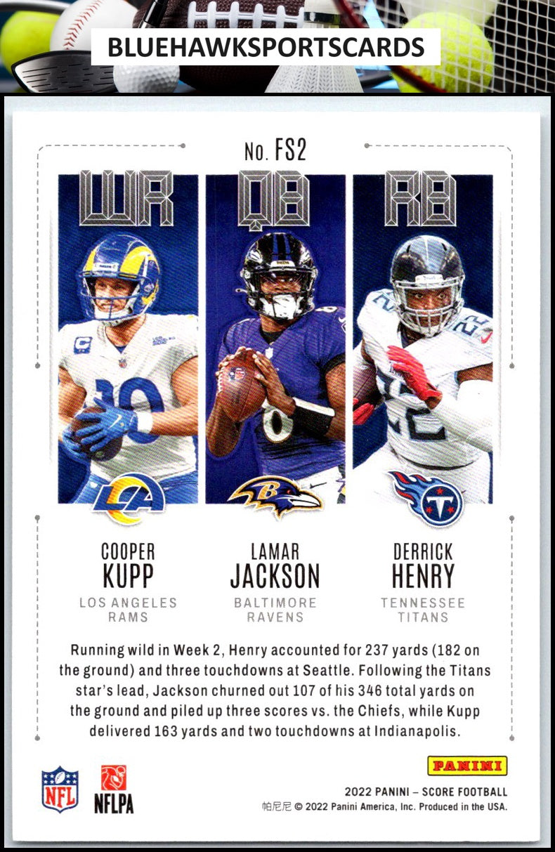2022 Score #FS2 Cooper Kupp / Lamar Jackson / Derrick Henry Fantasy Stars