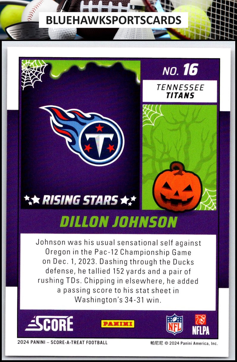 2024 Score-A-Treat #16 Dillon Johnson A-Treat - Rising Stars Orange Pumpkin