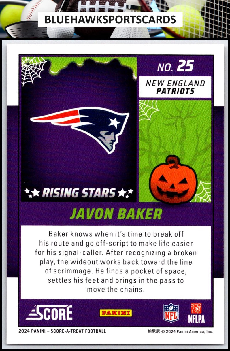 2024 Score-A-Treat #25 Javon Baker A-Treat - Rising Stars Orange Pumpkin