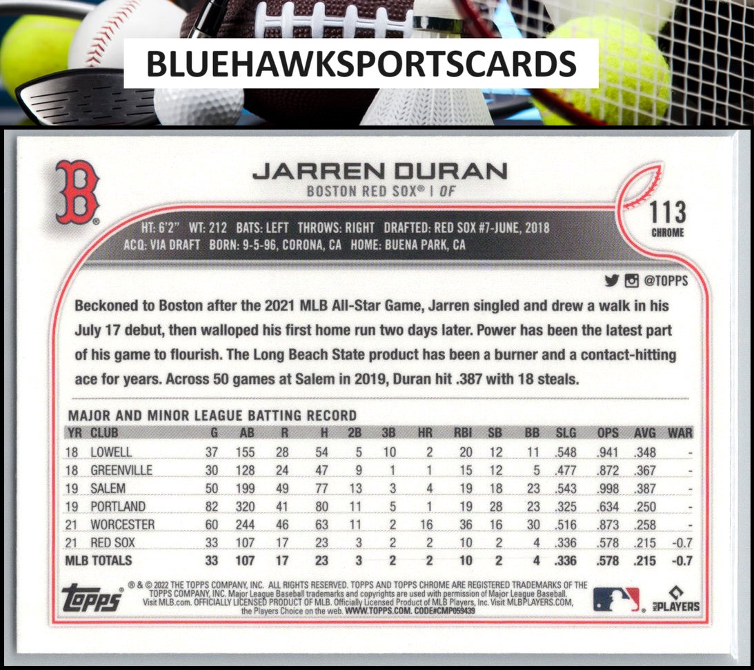 2022 Topps Chrome Sonic #113 Jarren Duran