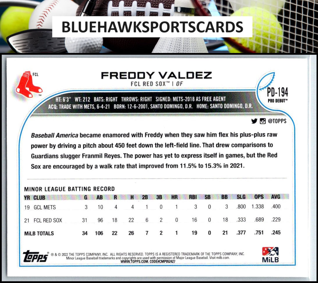 2022 Topps Pro Debut #PD-194 Freddy Valdez