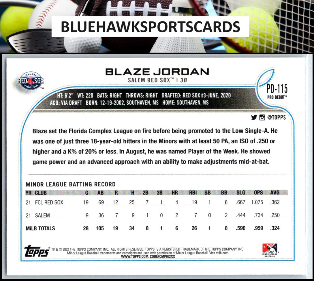 2022 Topps Pro Debut #PD-115 Blaze Jordan