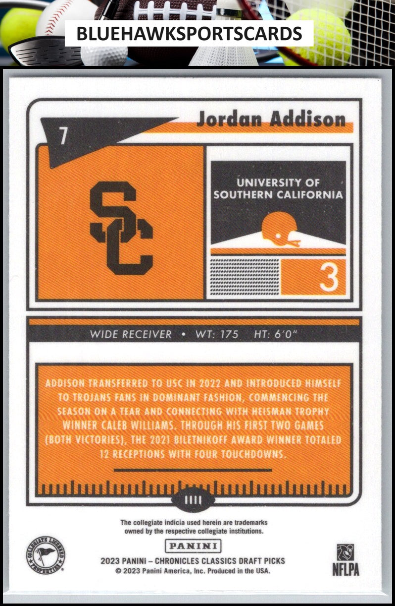 2023 Panini Chronicles Draft Picks #7 Jordan Addison Classics Premium Edition