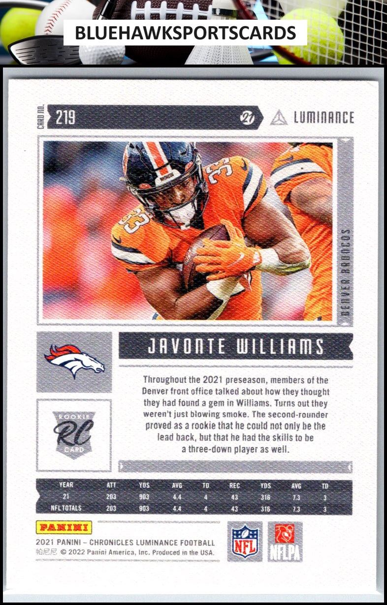 2021 Panini Chronicles #219 Javonte Williams Luminance Update Rookies