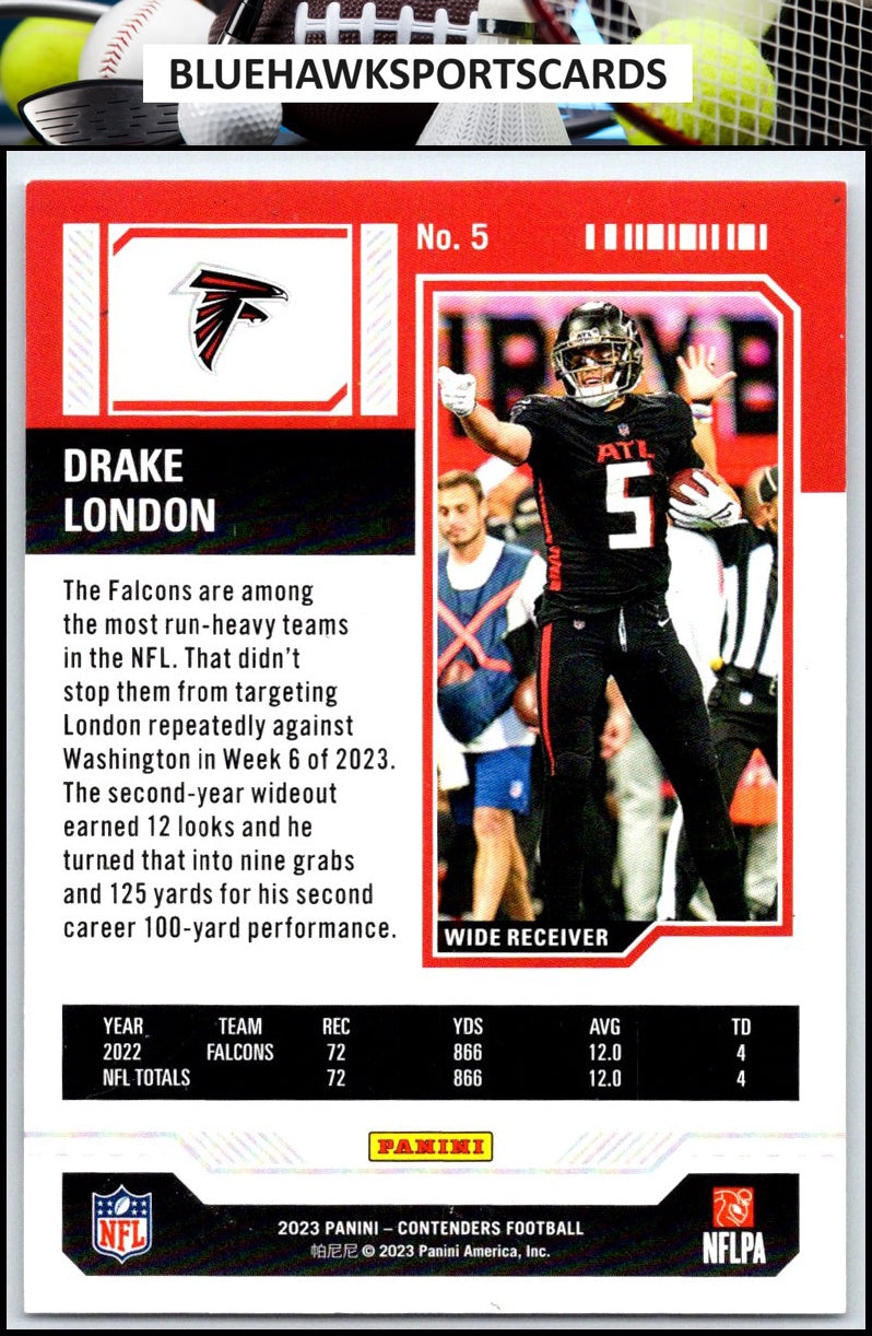 2023 Panini Contenders #5 Drake London Season Ticket Retail