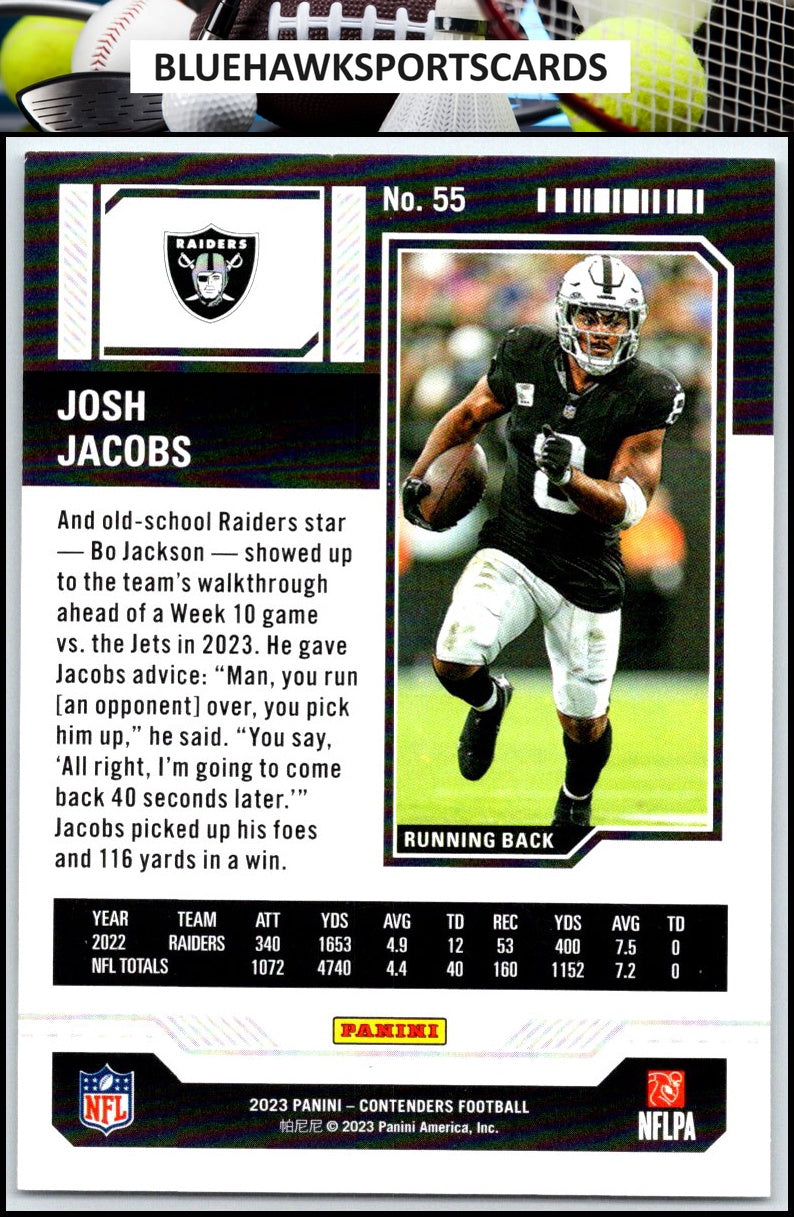 2023 Panini Contenders #55 Josh Jacobs Season Ticket Retail