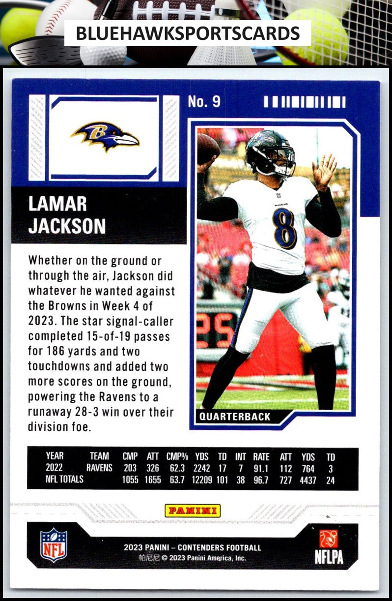 2023 Panini Contenders #9 Lamar Jackson Season Ticket Retail