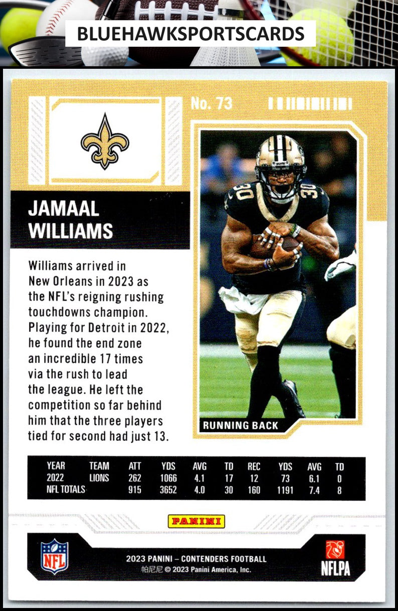2023 Panini Contenders #73 Jamaal Williams Season Ticket Retail