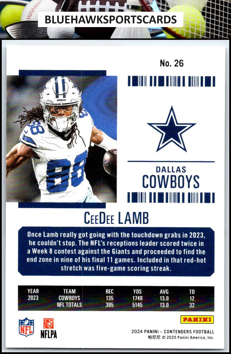 2024 Panini Contenders #26 CeeDee Lamb Season Ticket Retail
