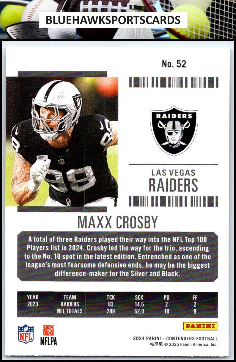2024 Panini Contenders #52 Maxx Crosby Season Ticket Retail