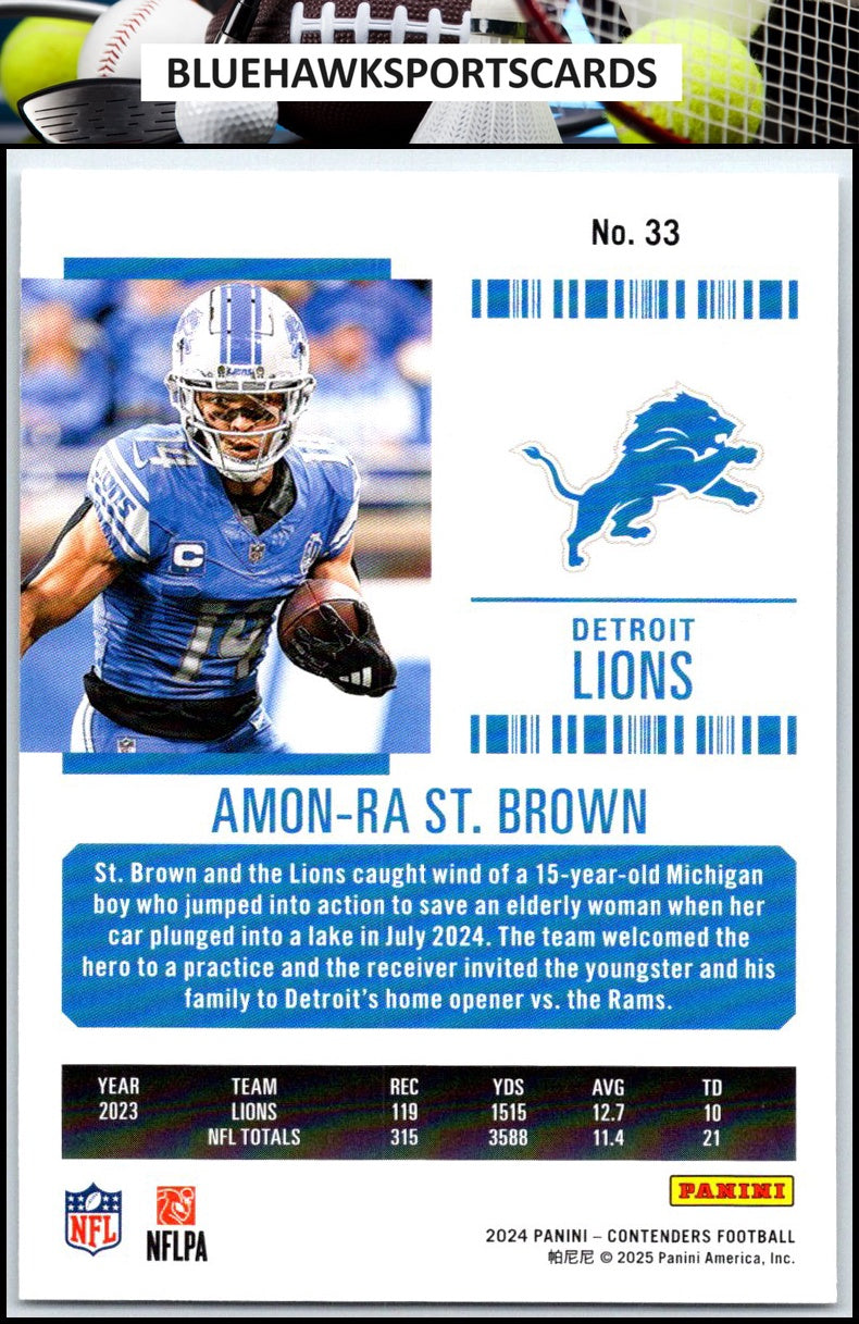 2024 Panini Contenders #33 Amon-Ra St. Brown Season Ticket Retail