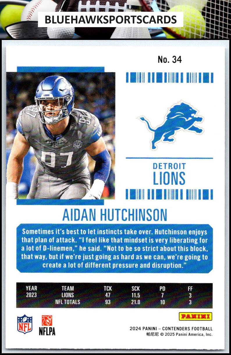 2024 Panini Contenders #34 Aidan Hutchinson Season Ticket Retail