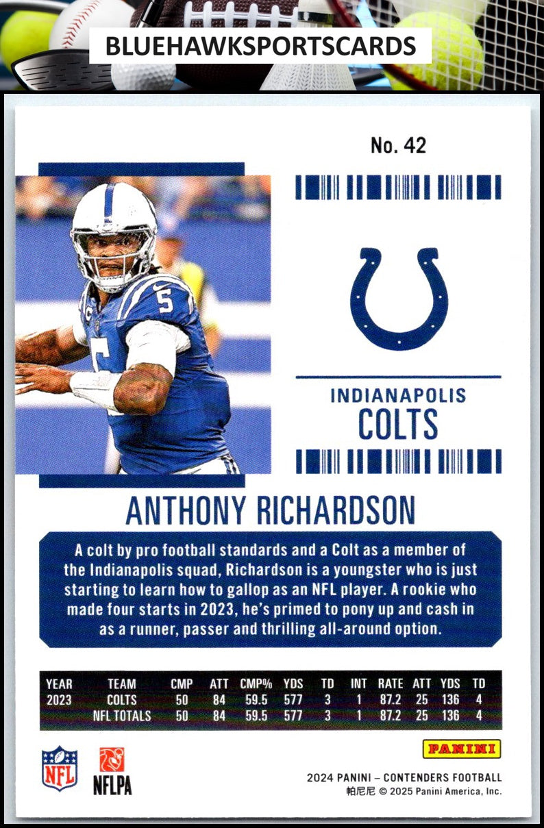 2024 Panini Contenders #42 Anthony Richardson Season Ticket Retail