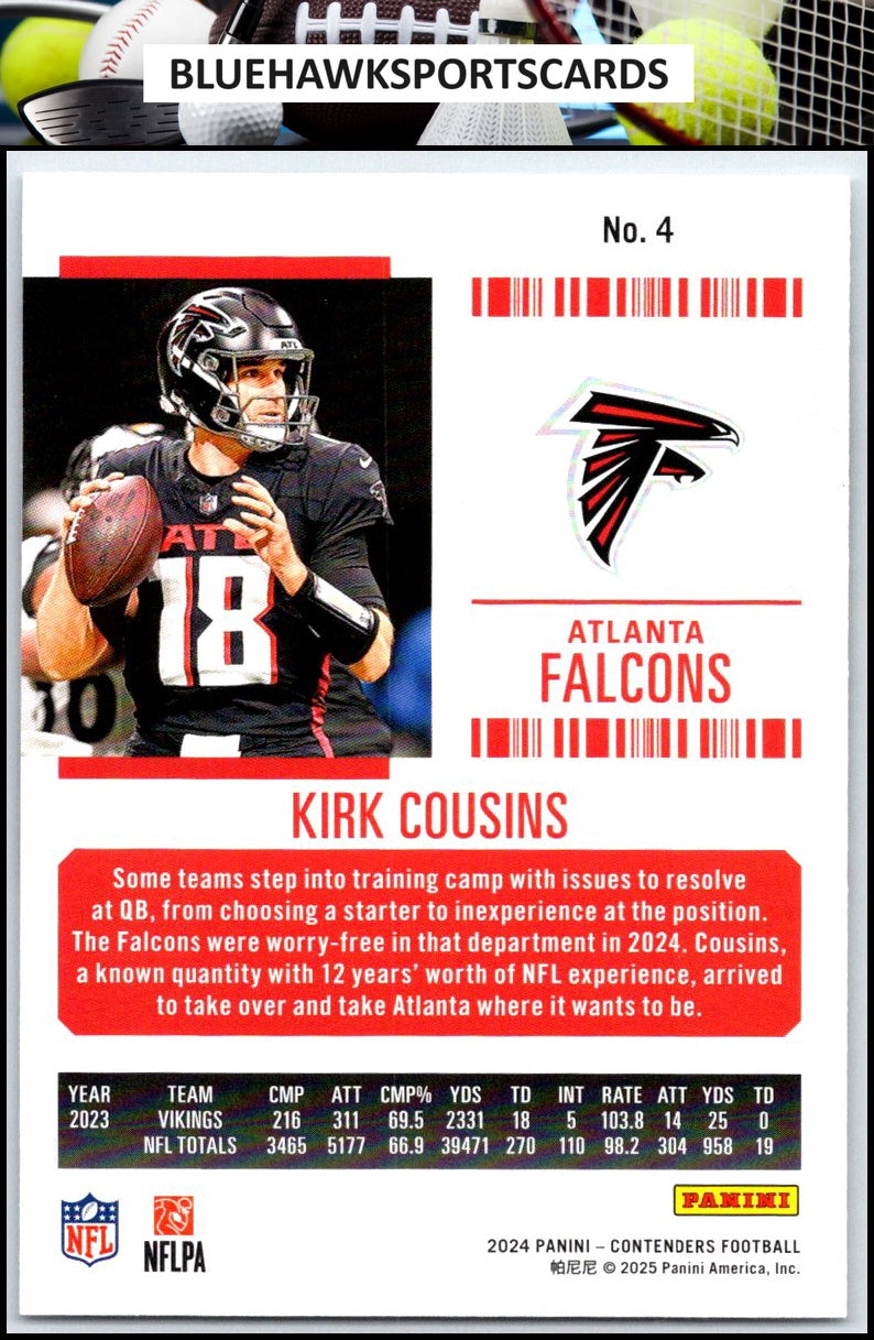 2024 Panini Contenders #4 Kirk Cousins Season Ticket Retail
