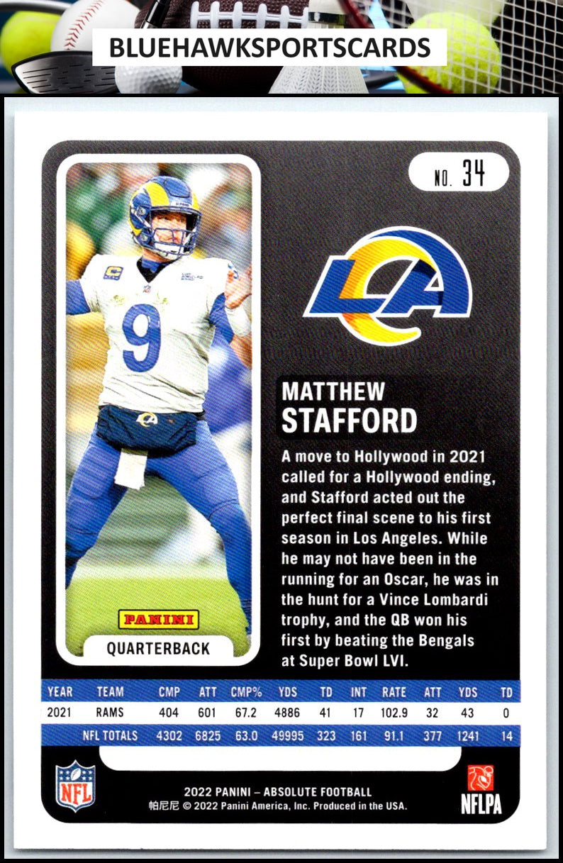 2022 Panini Absolute #34 Matthew Stafford Retail