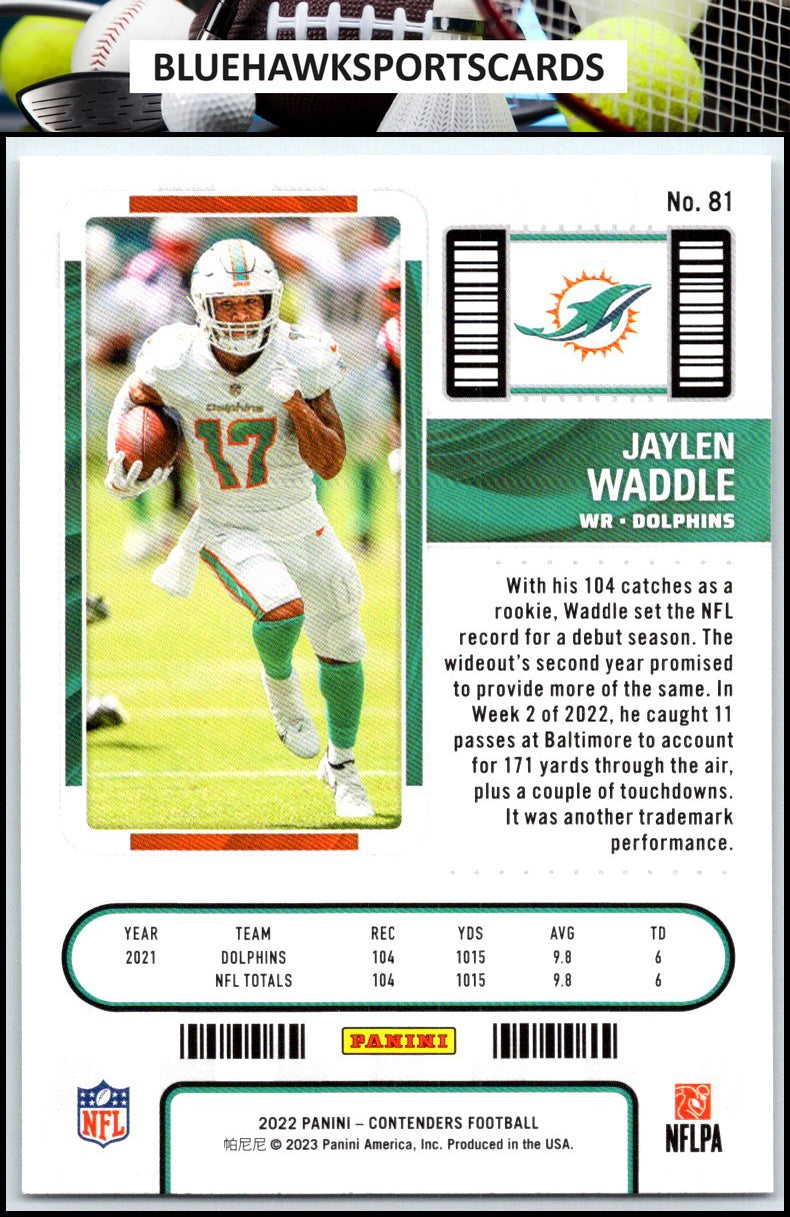 2022 Panini Contenders #81 Jaylen Waddle