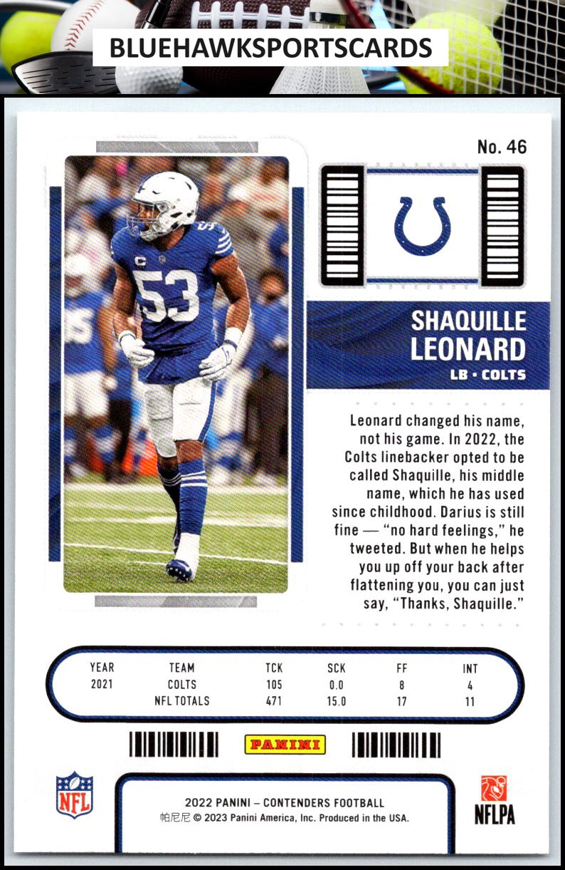 2022 Panini Contenders #46 Shaquille Leonard