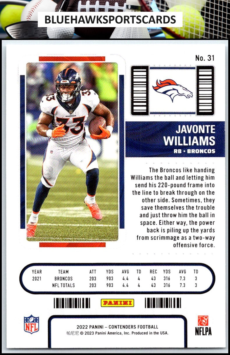 2022 Panini Contenders #31 Javonte Williams