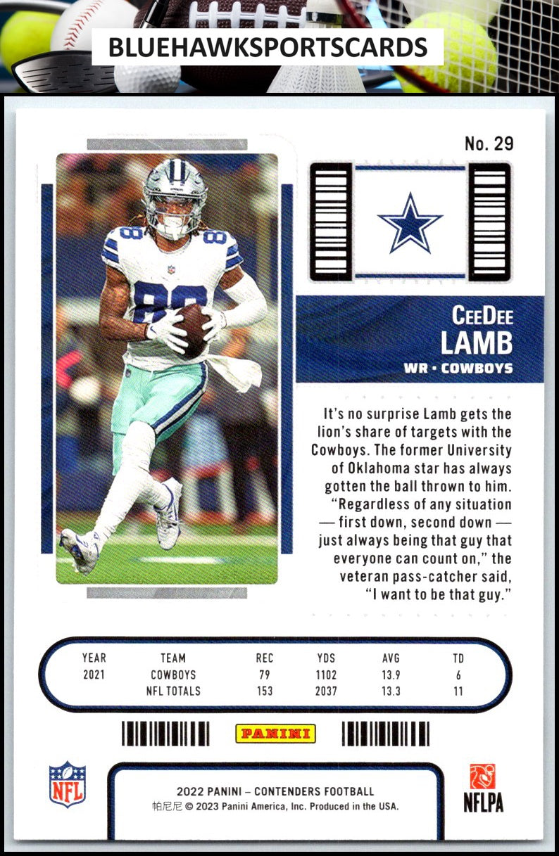 2022 Panini Contenders #29 CeeDee Lamb