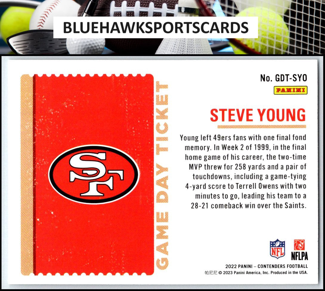 2022 Panini Contenders #GDT-SYO Steve Young Game Day Ticket
