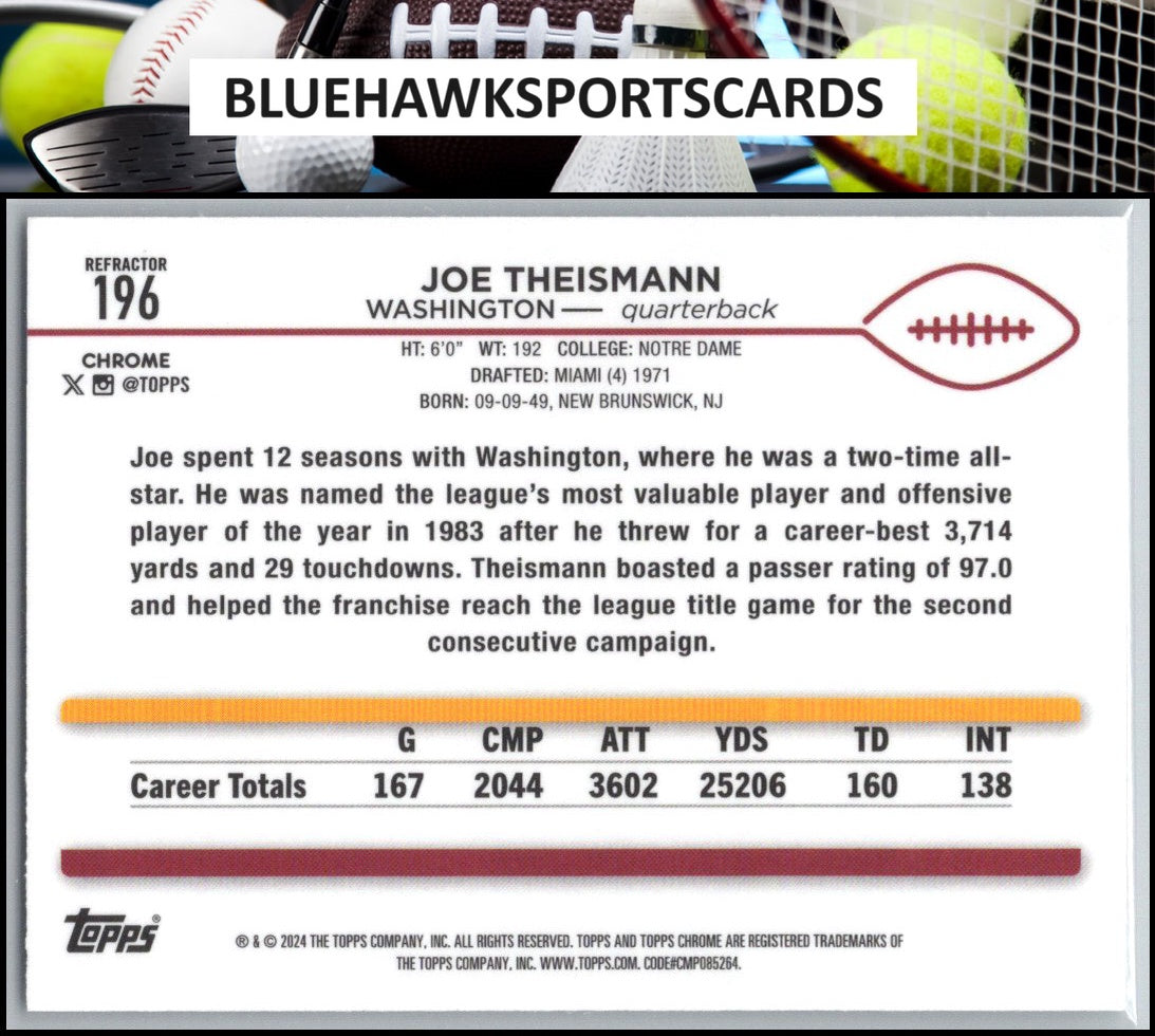 2024 Topps Chrome #196 Joe Theismann Refractor