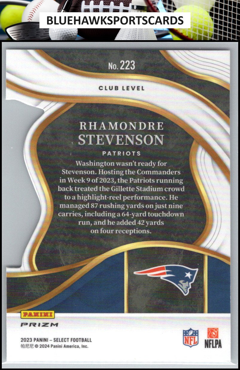 2023 Panini Select #223 Rhamondre Stevenson Red and Yellow Prizms Die Cuts