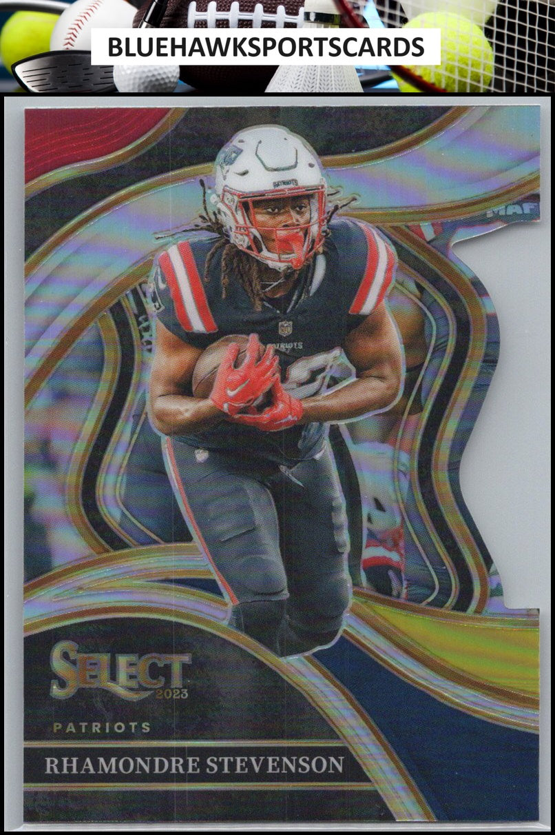 2023 Panini Select #223 Rhamondre Stevenson Red and Yellow Prizms Die Cuts