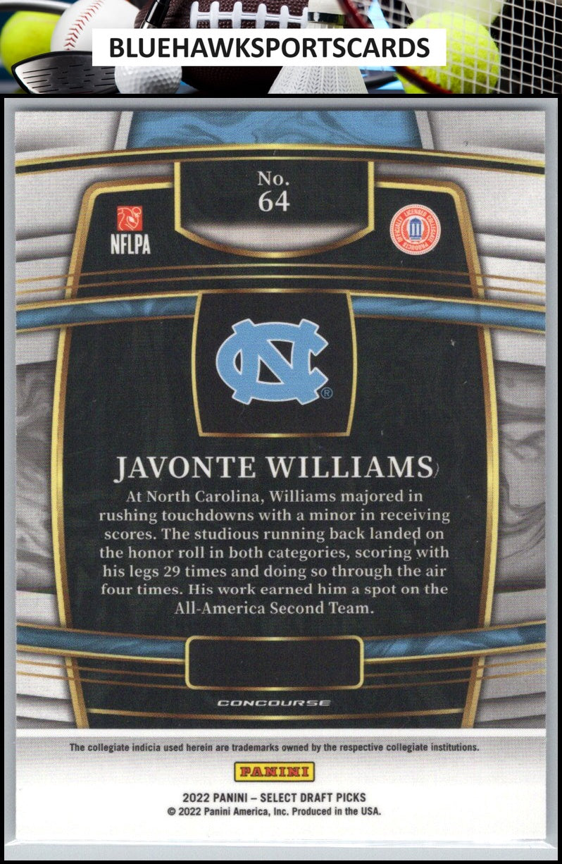2022 Panini Select Draft Picks #64 Javonte Williams Blue (Retail Base)