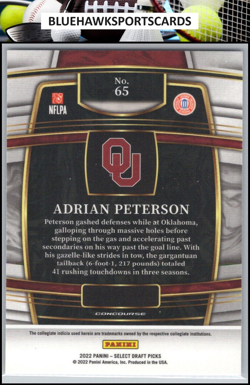 2022 Panini Select Draft Picks #65 Adrian Peterson Blue (Retail Base)