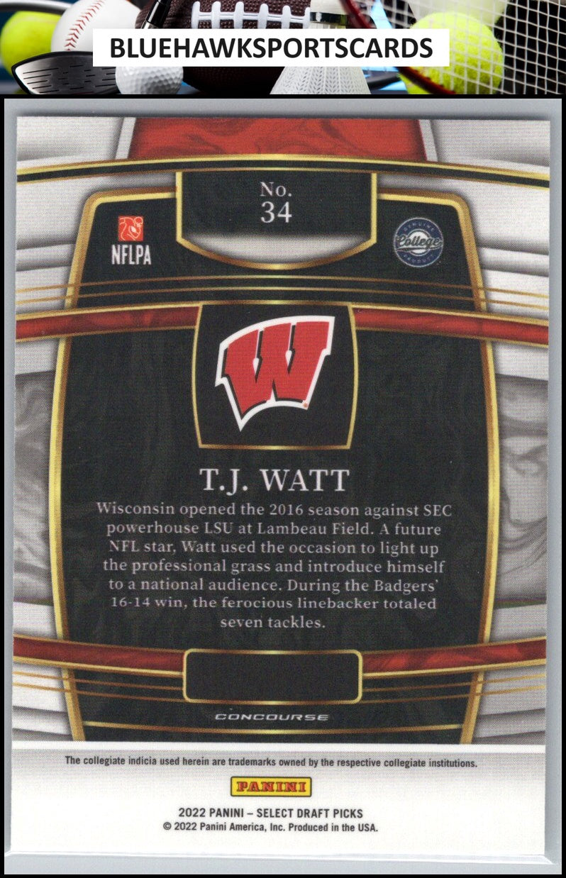 2022 Panini Select Draft Picks #34 T.J. Watt Blue (Retail Base)