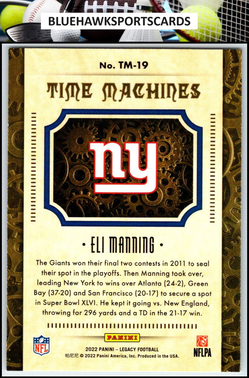 2022 Panini Legacy #TM-19 Eli Manning Time Machines