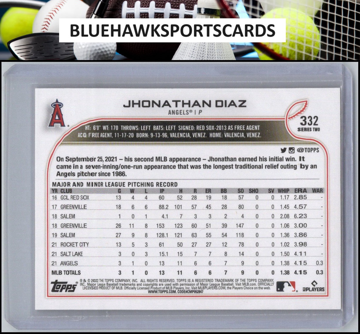 2022 Topps #332 Jhonathan Diaz Gold Foil